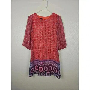 Amy Byer Girls Patterned Round Neck 3 4 Sleeve Tunic Dress Size 16